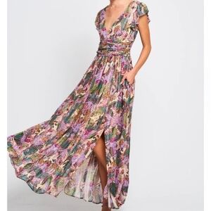 Ciebon Forest Fairy Gold shimmer Flowy Maxi Dress dainty Babydoll coquette Sz S